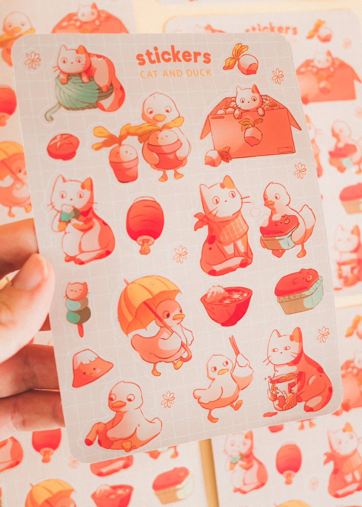 Feuille de stickers - Canard et chat d’hiver