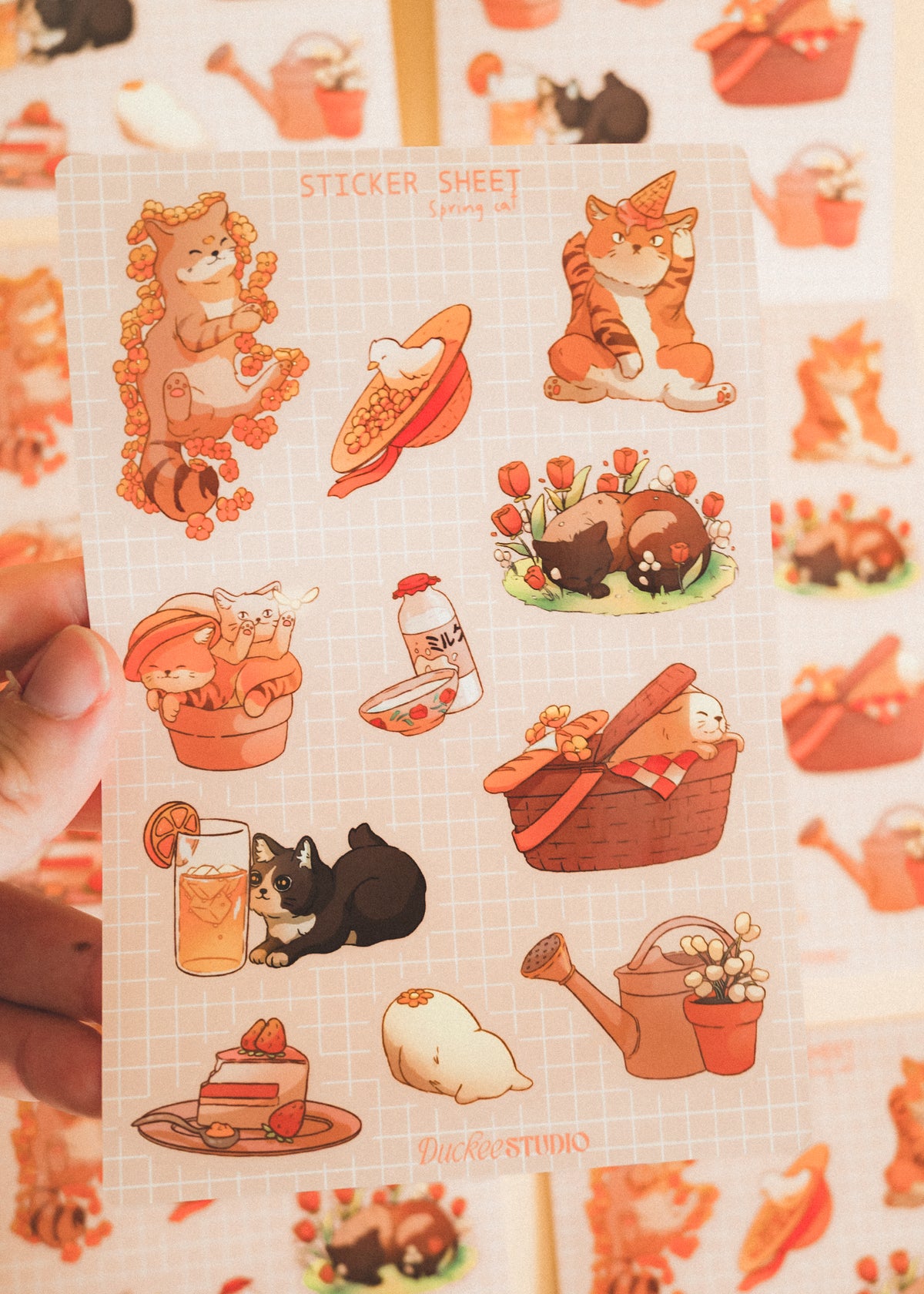 Feuille de stickers - Chat printannier
