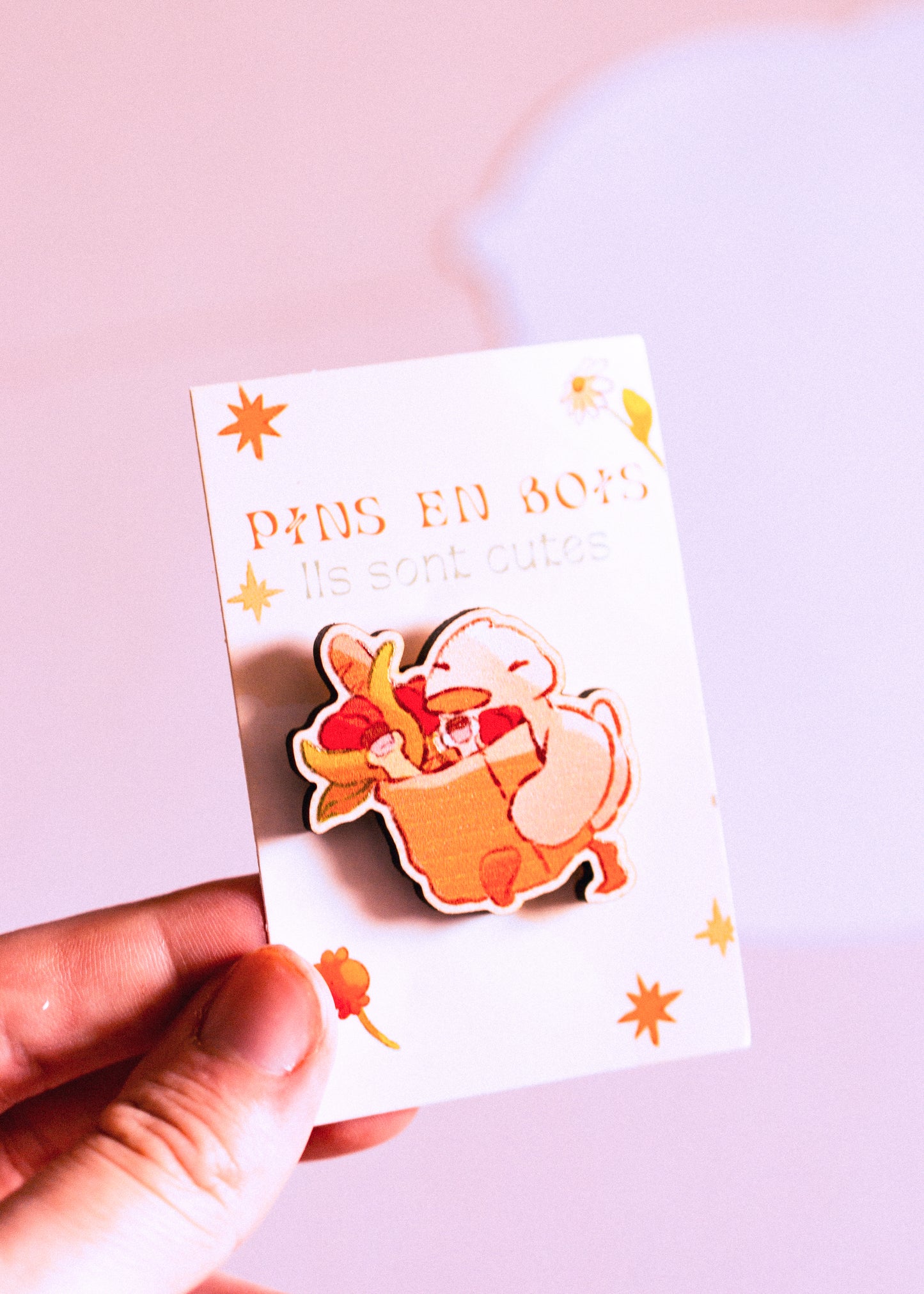 Pins en bois - Canard qui fait ses courses