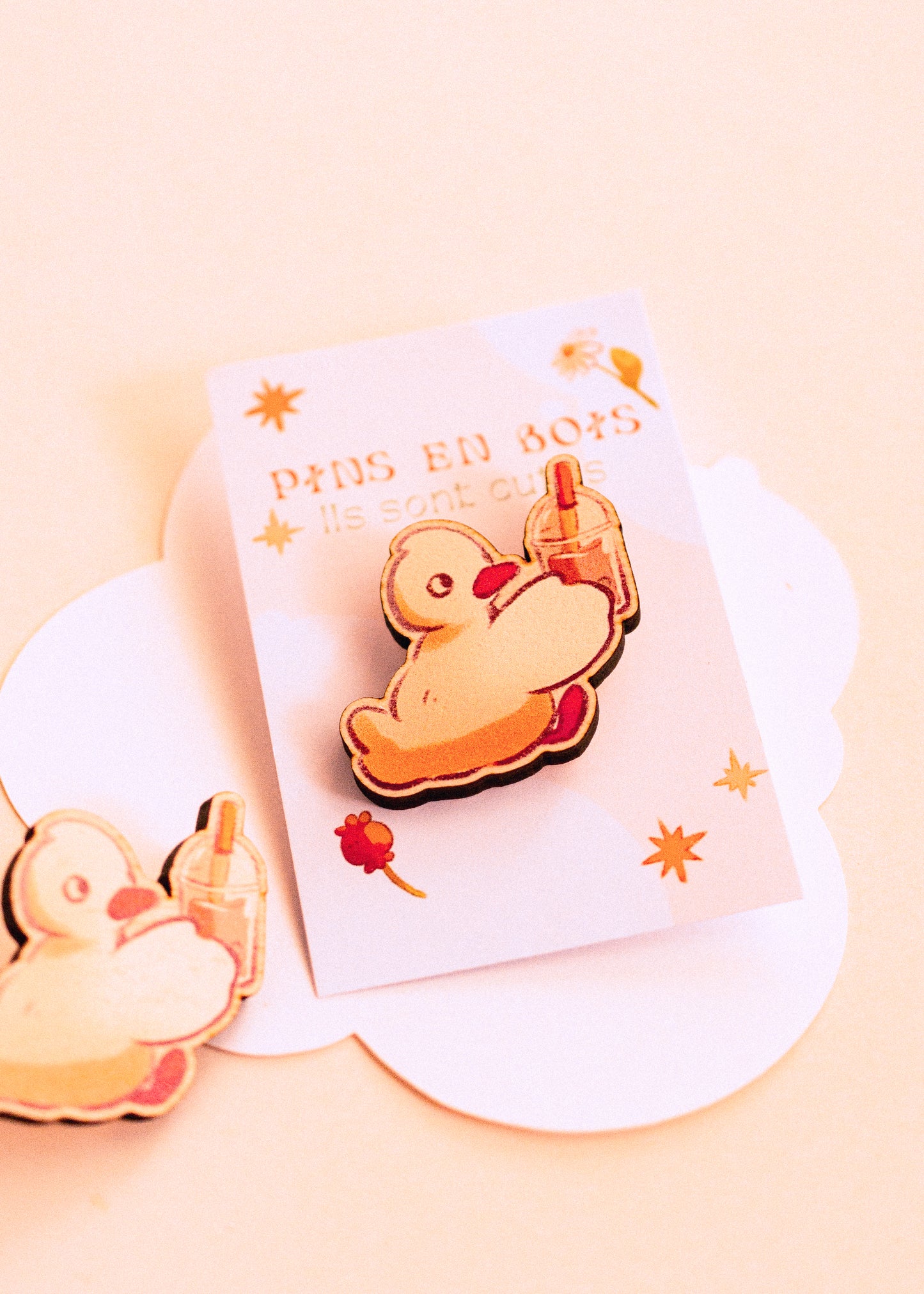 Pins en bois - Canard bubble tea