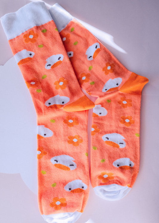 Chaussettes canard pâquerettes taille S ou M coton motif original Sekai