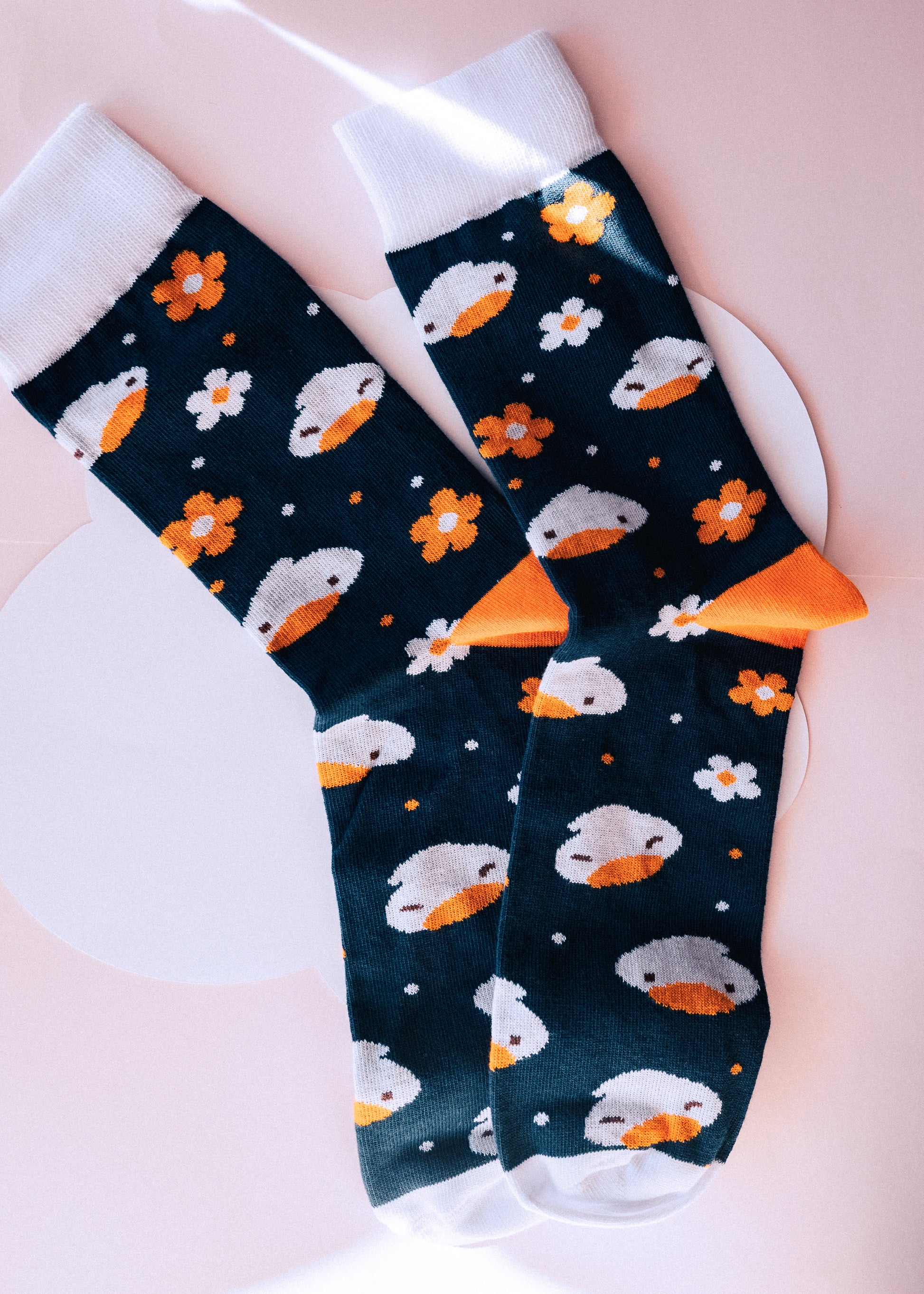 Chaussettes canard paquerettes bleu marine taille S ou M coton motif original Sekai