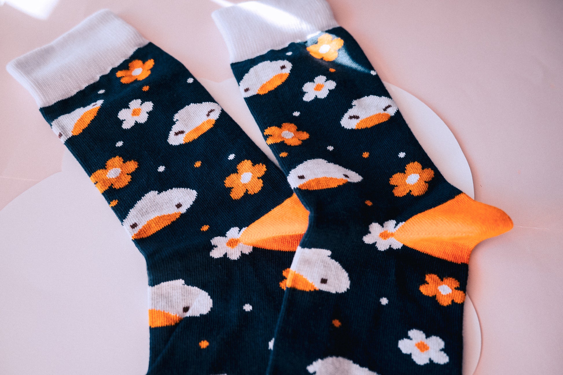 Chaussettes canard paquerettes bleu marine taille S ou M coton motif original Sekai