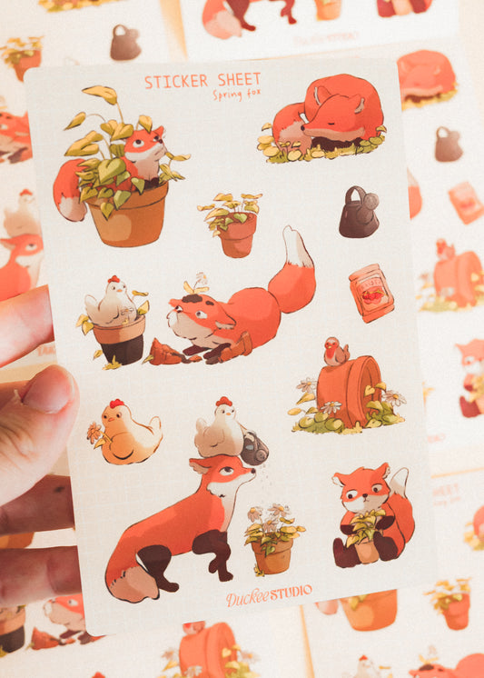 Feuille de stickers - Renard dans les plantes