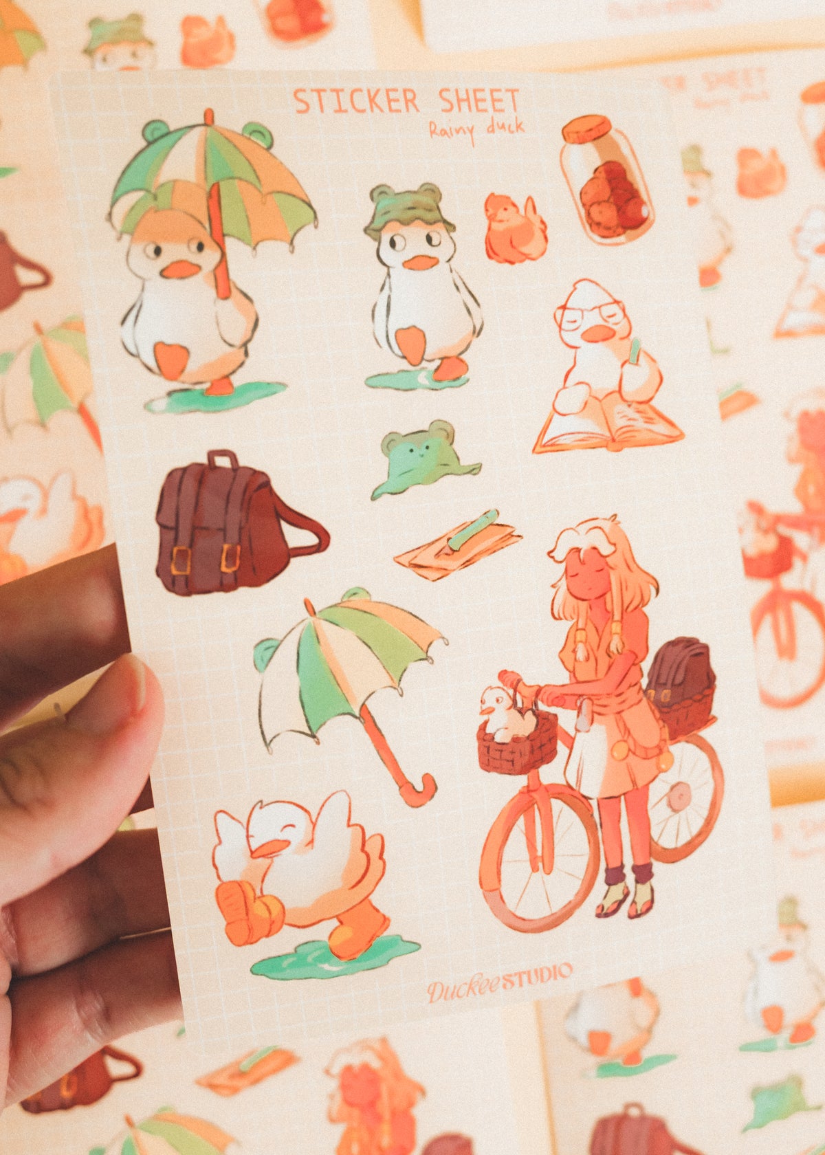 Feuille de stickers - Canard sous la pluie