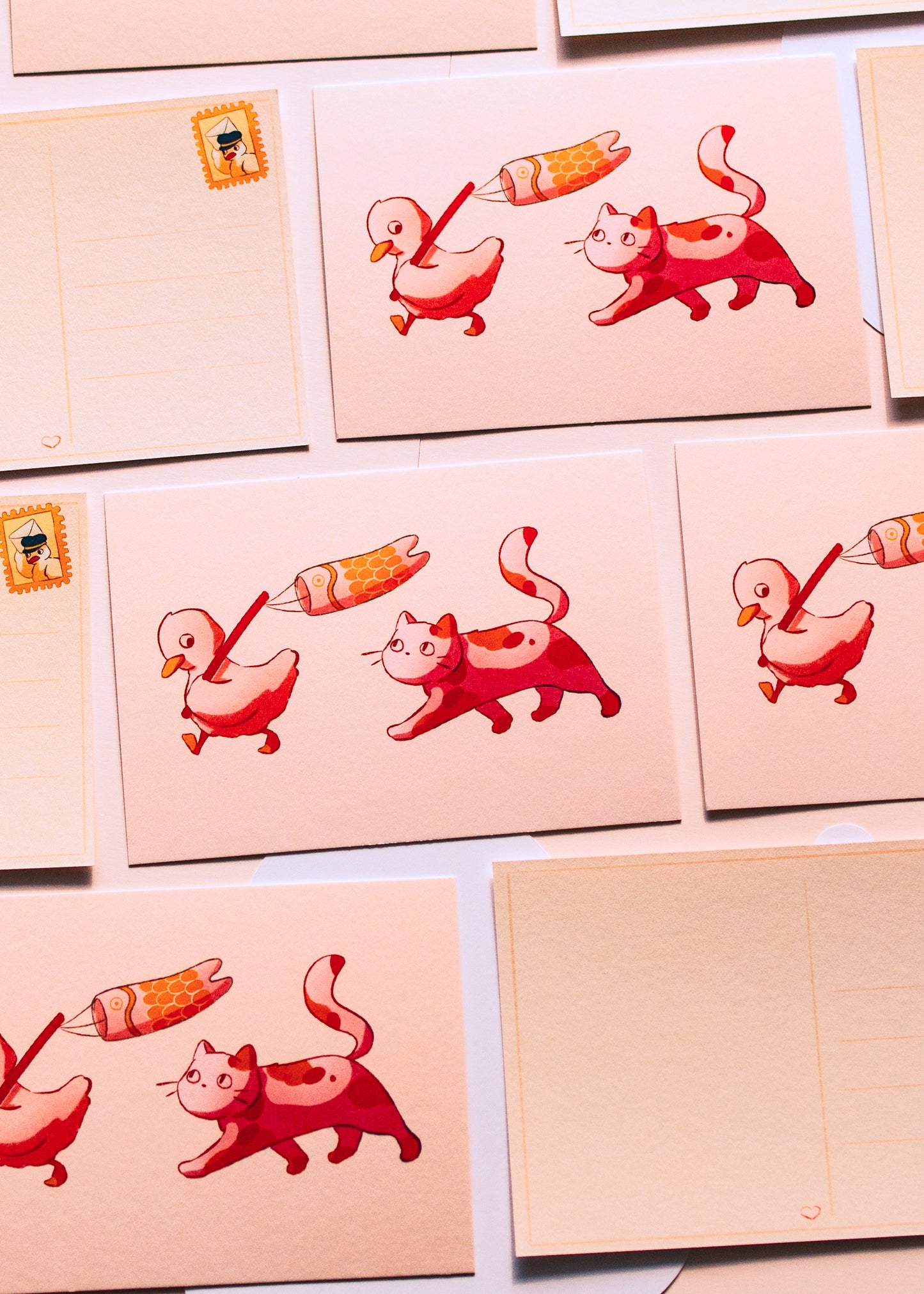 Minis prints - Chat & canard koinobori