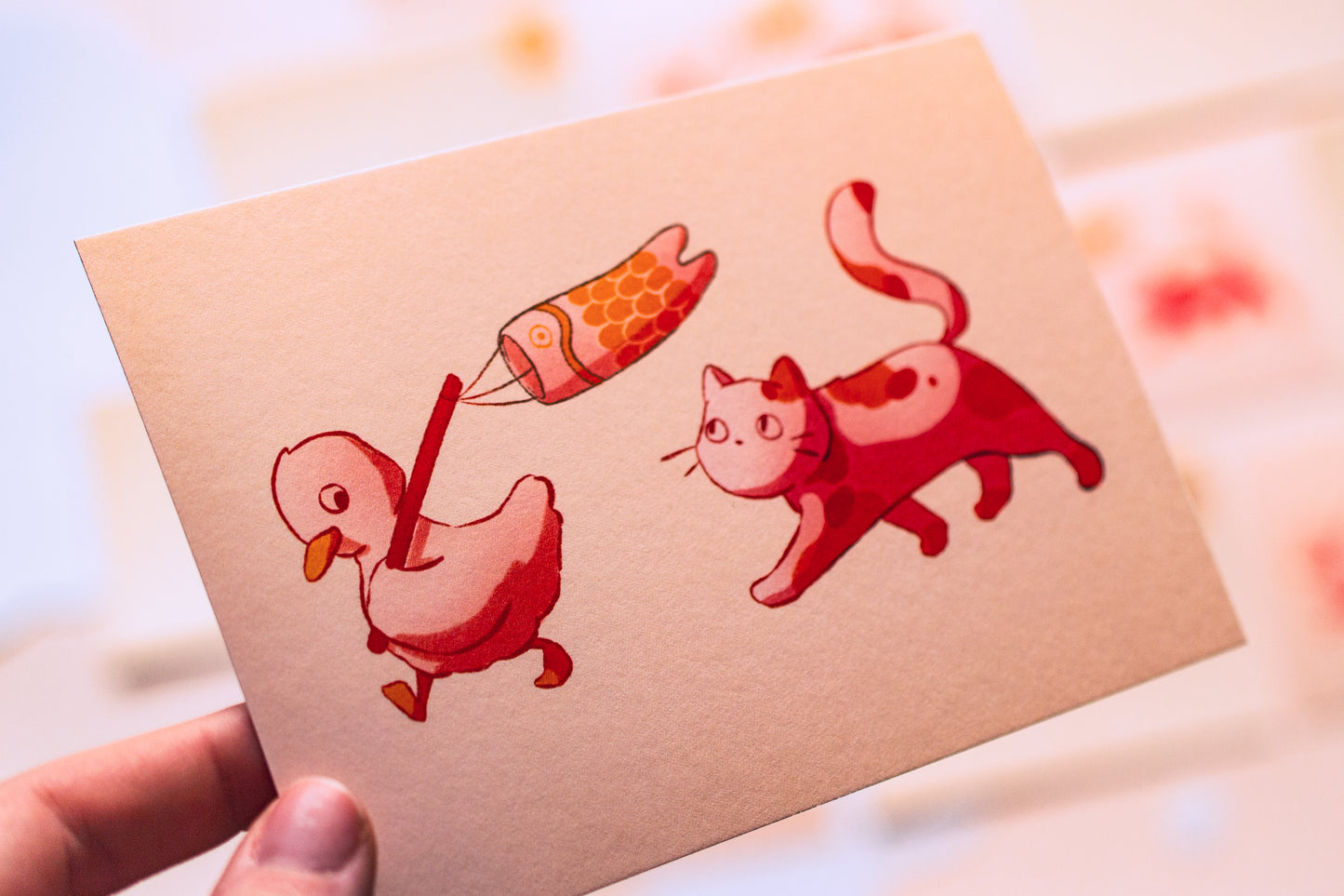 Minis prints - Chat & canard koinobori