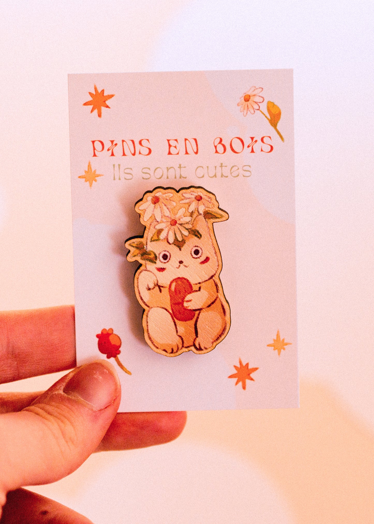 Pins en bois - Chat bonjour