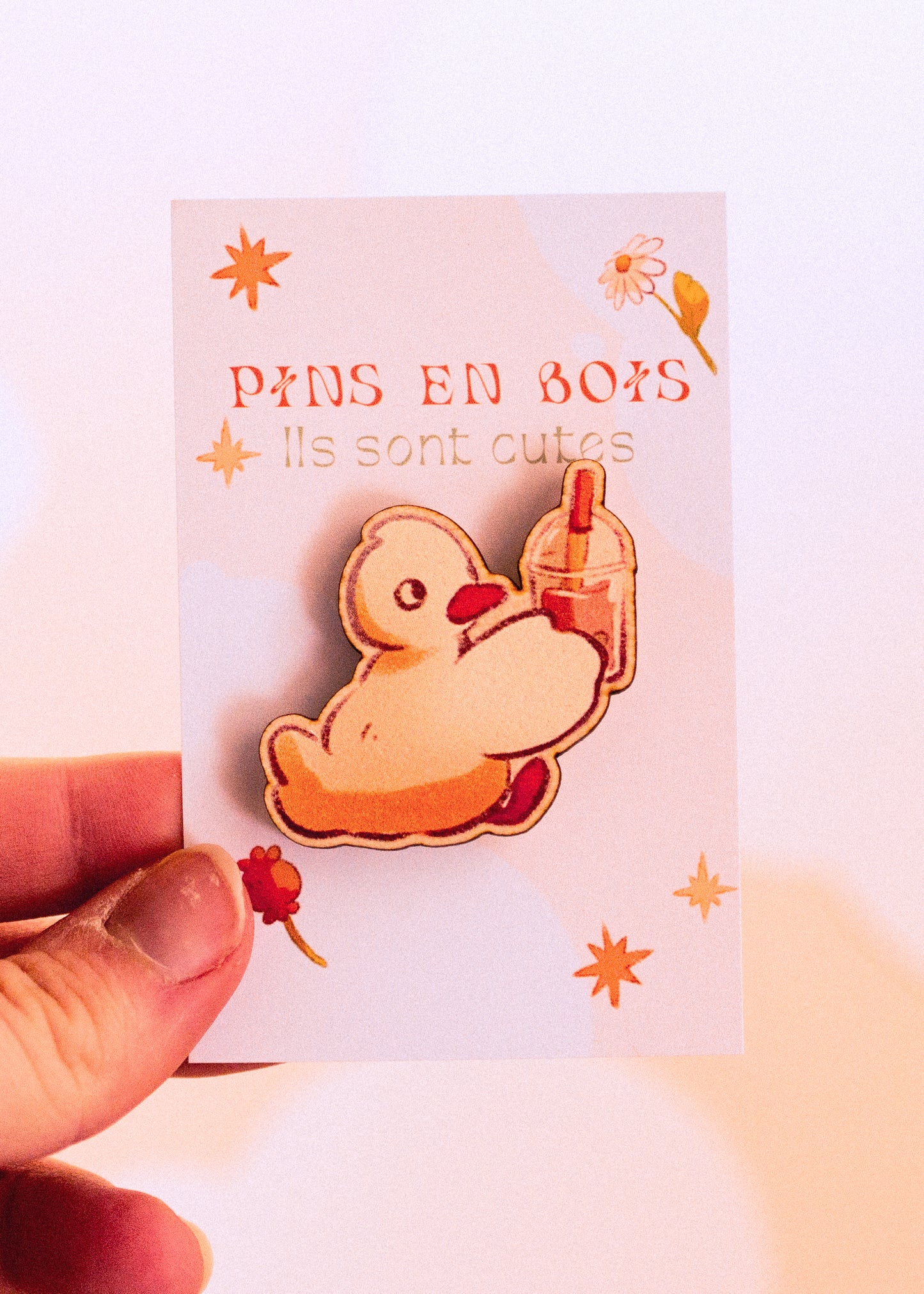 Pins en bois - Canard bubble tea