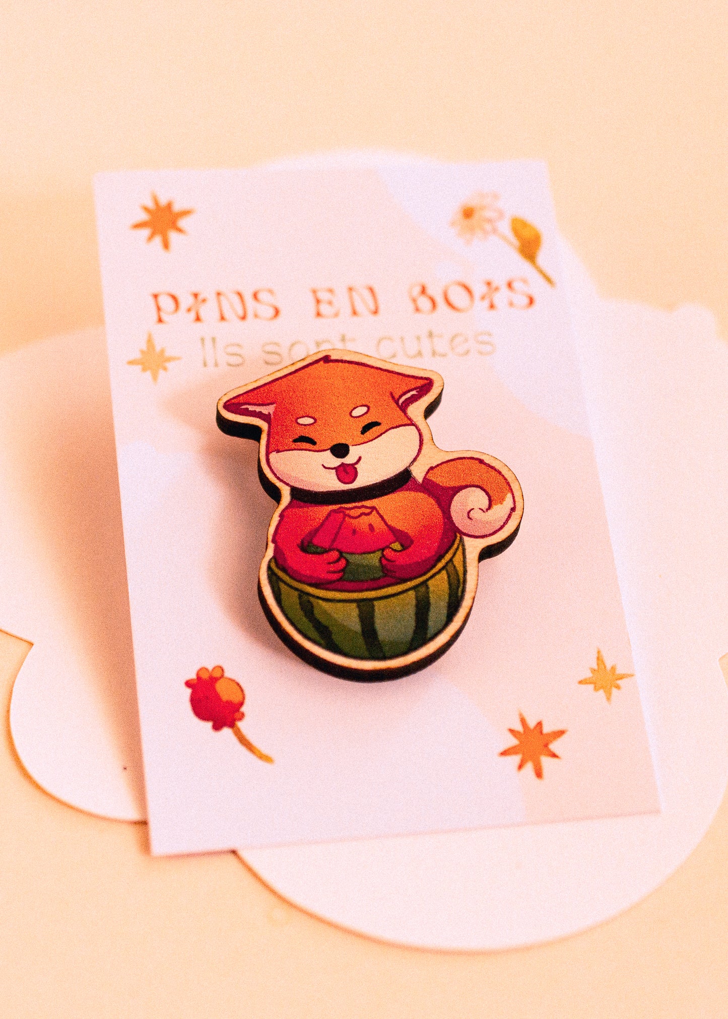Pins en bois - Shiba pastèque