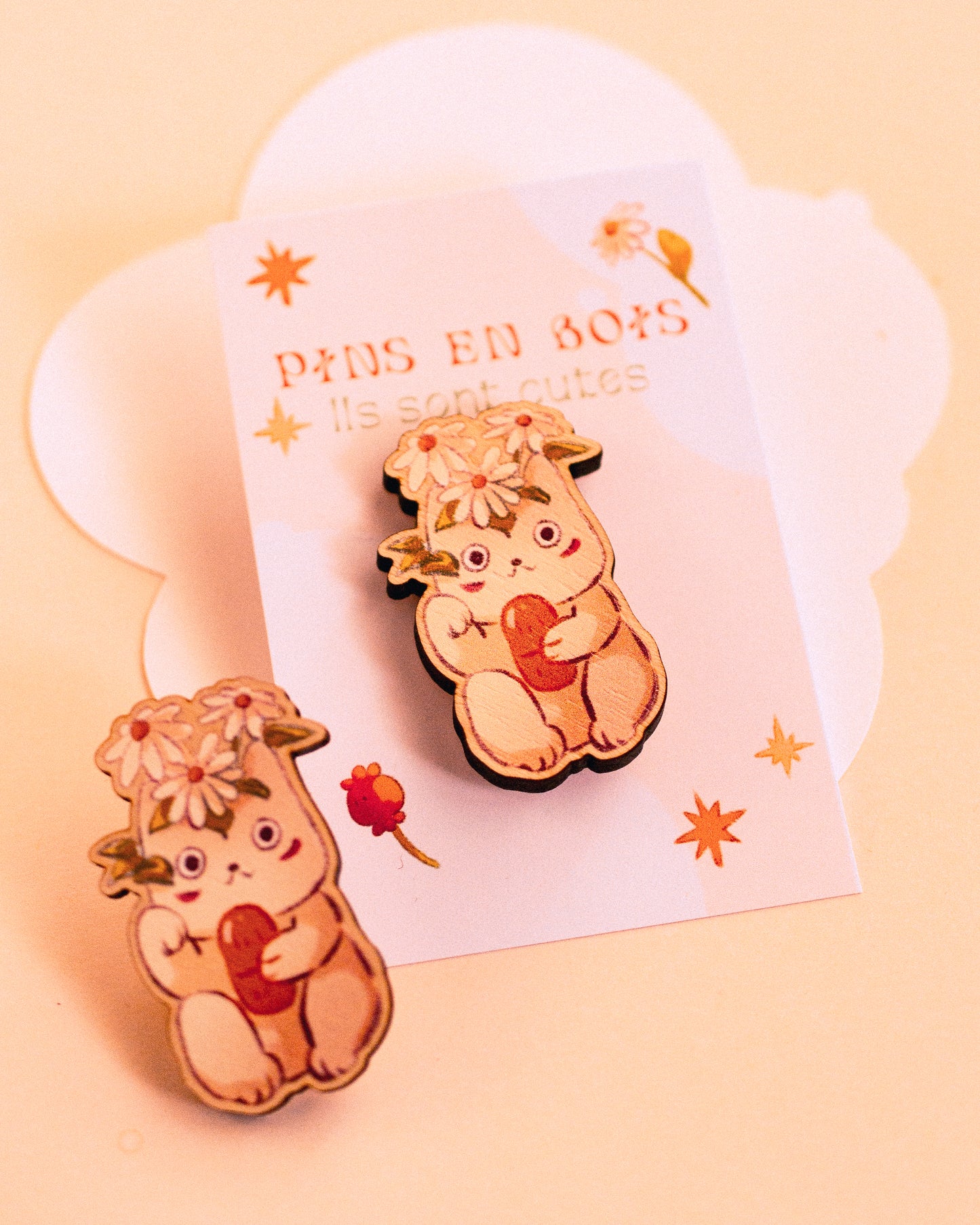 Pins en bois - Chat bonjour