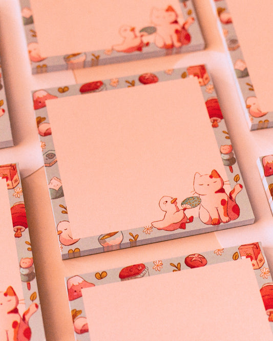 Square notepad - Cat and duck in Japan